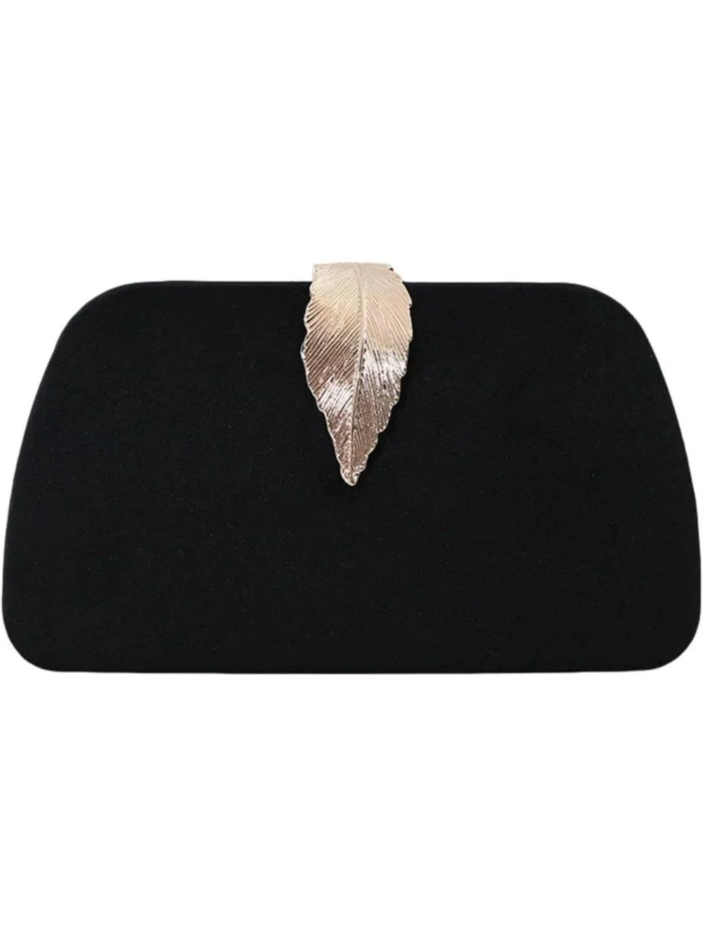 👜Women's Black Banquet Bag Dinner Elegant Clutch With Metallic Leaves Clasp
